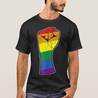 Rainbow Raised Fist Gay Pride Flag Support Resist T-Shirt