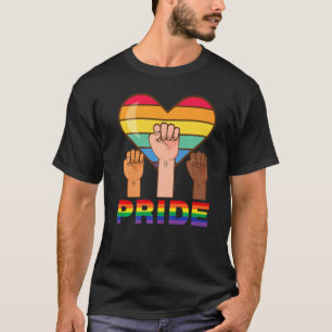 Rainbow Raised Fist Heart Lgbtq+ Gay Pride Flag T-Shirt