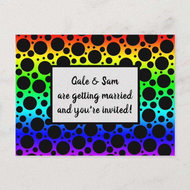 Rainbow Random Polka Dots Invitation Postcard (Front)