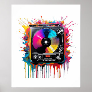 rainbow record player poster