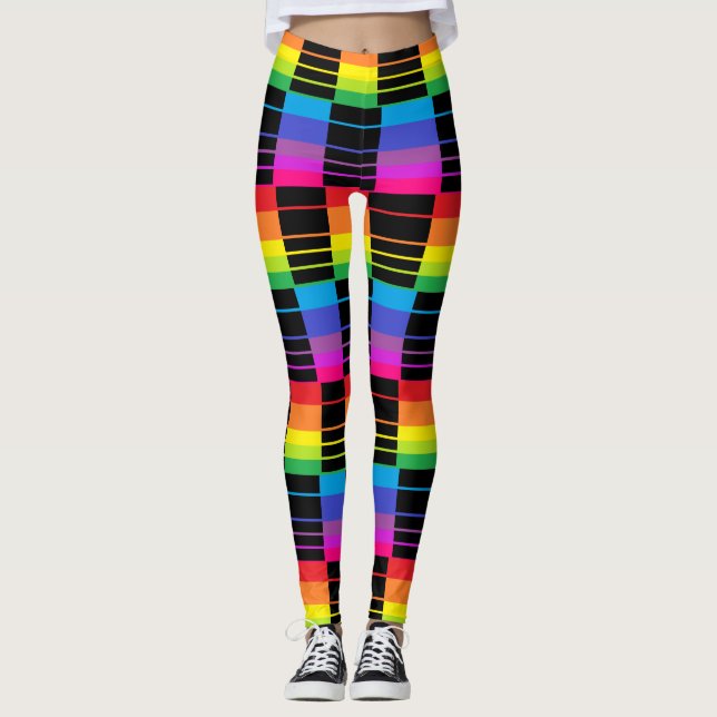 Rainbow Rectangles Leggings Colourful Stretch Pant (Front)
