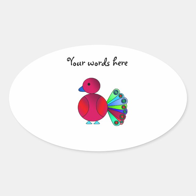 Rainbow red peacock oval sticker (Front)