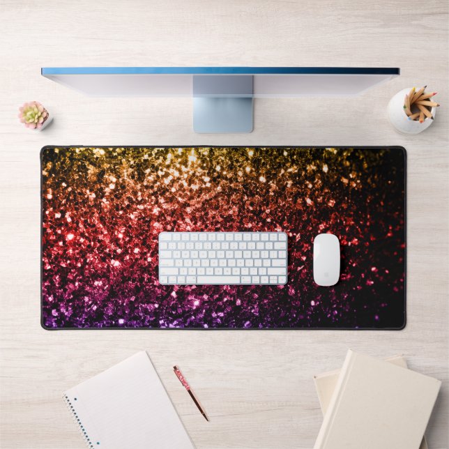 Rainbow red purple faux glitter sparkles desk mat (Office 1)