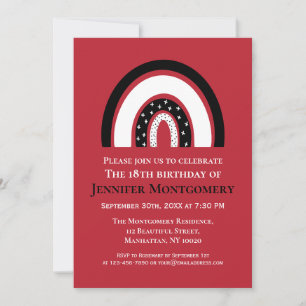 Rainbow Red White Black 18th Birthday Party Invitation
