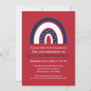 Rainbow Red White Blue 21st Birthday Party Invitation