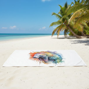 Rainbow Reef Manatee, custom Bath Towel