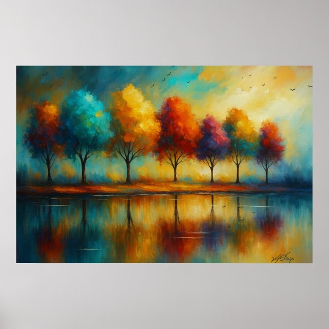 Rainbow Reflections Vibrant Trees at Sunset Poster (Front)