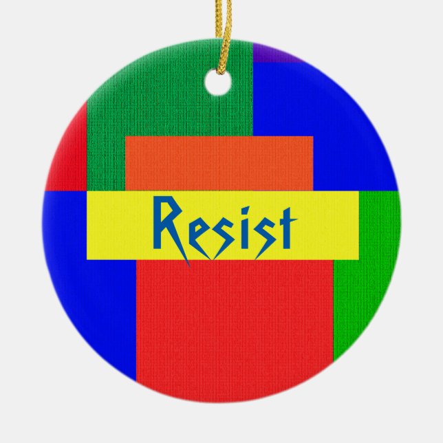 Rainbow Resist Patchwork Quilt Design Ornament (Front)