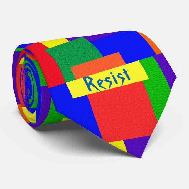 Rainbow Resist Patchwork Quilt Design Tie (Rolled)