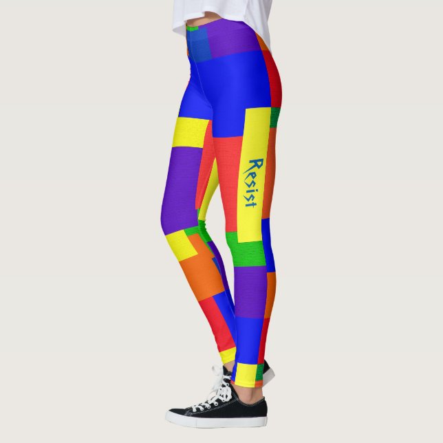 Rainbow Resist Patchwork Textured Quilt Look Leggings (Left)