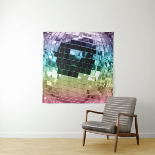 Rainbow Retro Disco Ball Glam #1 #retro #wall #art Tapestry