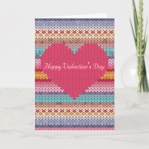 Rainbow retro hearts faux woolen knit valentine holiday card
