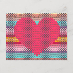 Rainbow retro hearts faux woollen knit valentine holiday postcard