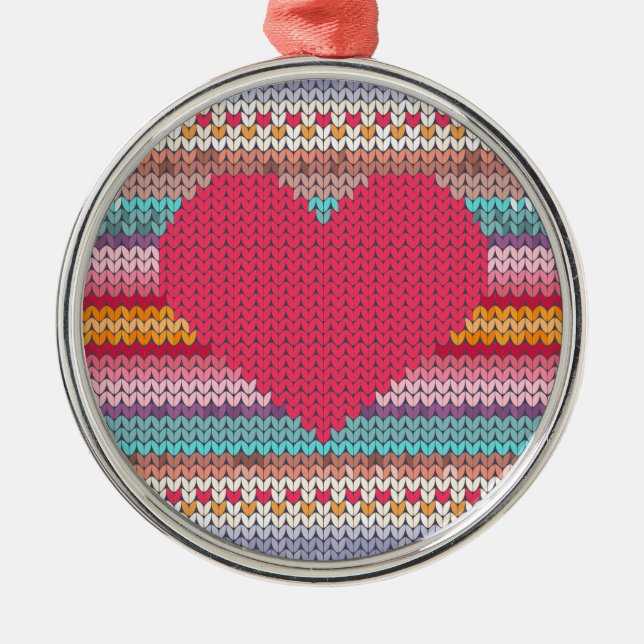 Rainbow retro hearts faux woollen knit valentine metal tree decoration (Front)