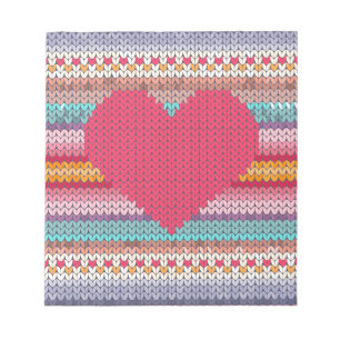 Rainbow retro hearts faux woollen knit valentine notepad