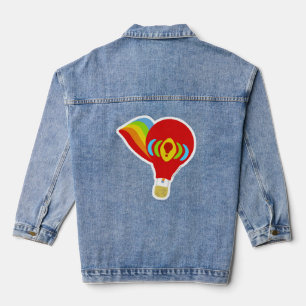 Rainbow Retro Hot Air Balloon Cartoon Illustration Denim Jacket