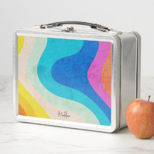 Rainbow Retro Personalised Name Metal Lunch Box
