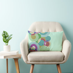 Rainbow Retro Spiral Art Abstraction Dusty Blue Lumbar Cushion