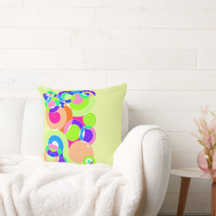 Rainbow Retro Spiral Art Abstraction Pastel Green Cushion