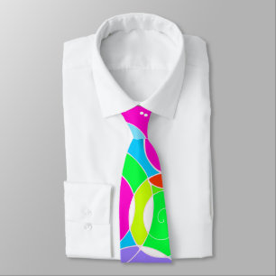 Rainbow Retro Spiral Art Abstraction Pink Tie