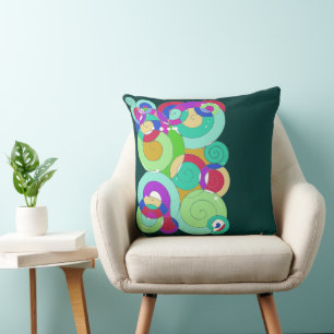 Rainbow Retro Spiral Art Abstraction Teal Green Cushion