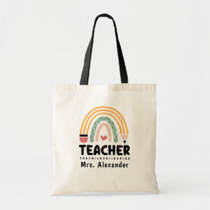 Rainbow Retro Teacher Life Custom Tote Bag
