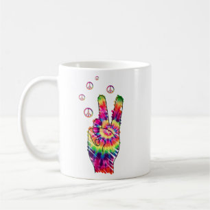 Rainbow Retro Tie Dye Psychedelic Peace Sign Hand Coffee Mug