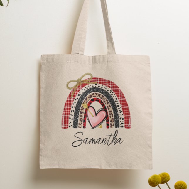 Rainbow Retro Valentine's day Love heart  Tote Bag (Creator Uploaded)