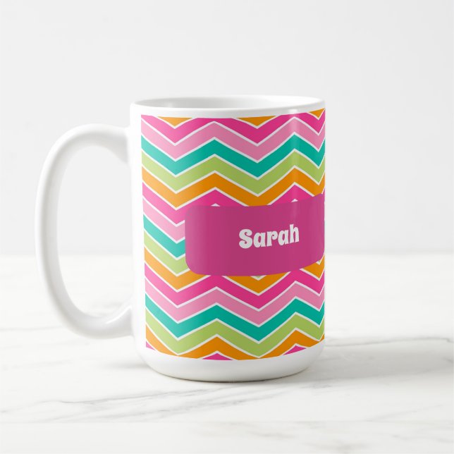 Rainbow retro zigzags bright colourful coffee mug (Left)