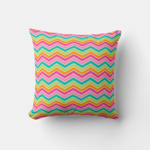 Rainbow retro zigzags bright colourful cushion