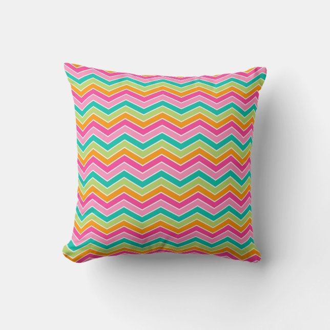 Rainbow retro zigzags bright colourful  cushion (Front)