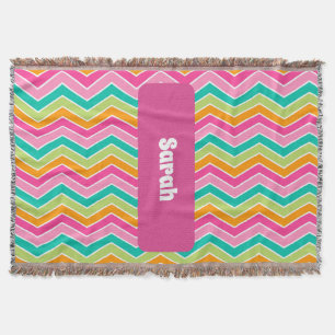 Rainbow retro zigzags bright colourful throw blanket