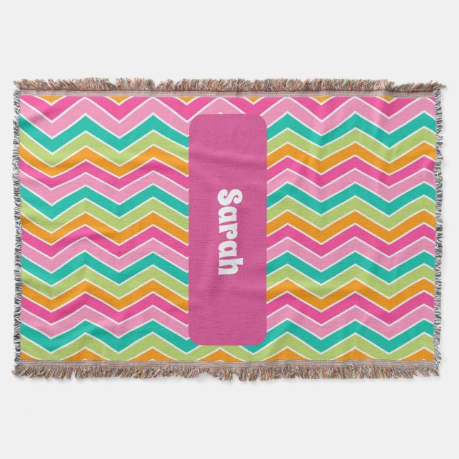 Rainbow retro zigzags bright colourful  throw blanket (Front)