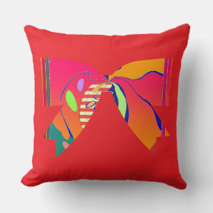 Rainbow Ribbon Bow Red Decorative Fun Cushion