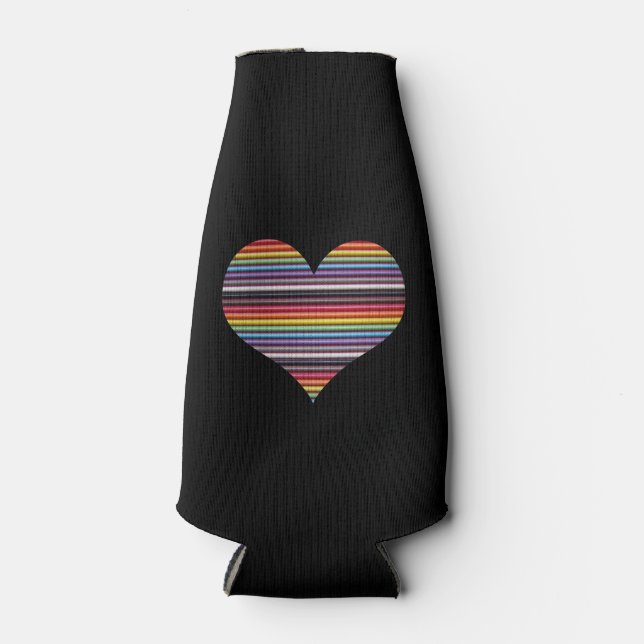 Rainbow Ribbon Cable Heart Bottle Drink Cooler (Front)