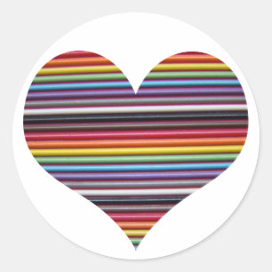 Rainbow Ribbon Cable Heart Classic Round Sticker
