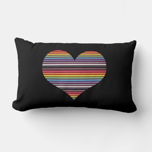 Rainbow Ribbon Cable Heart Lumbar Throw Pillow (Front)