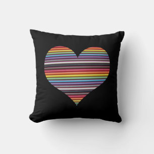 Rainbow Ribbon Cable Heart Throw Pillow