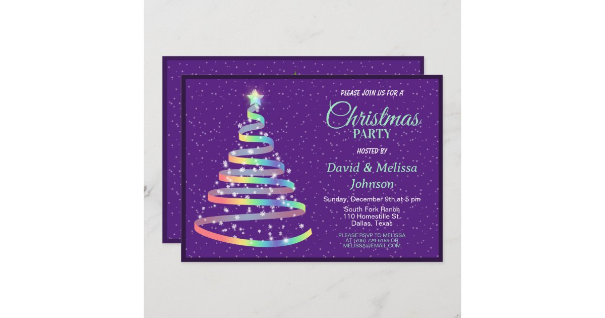 Rainbow Ribbon Christmas Tree Party invitation Zazzle