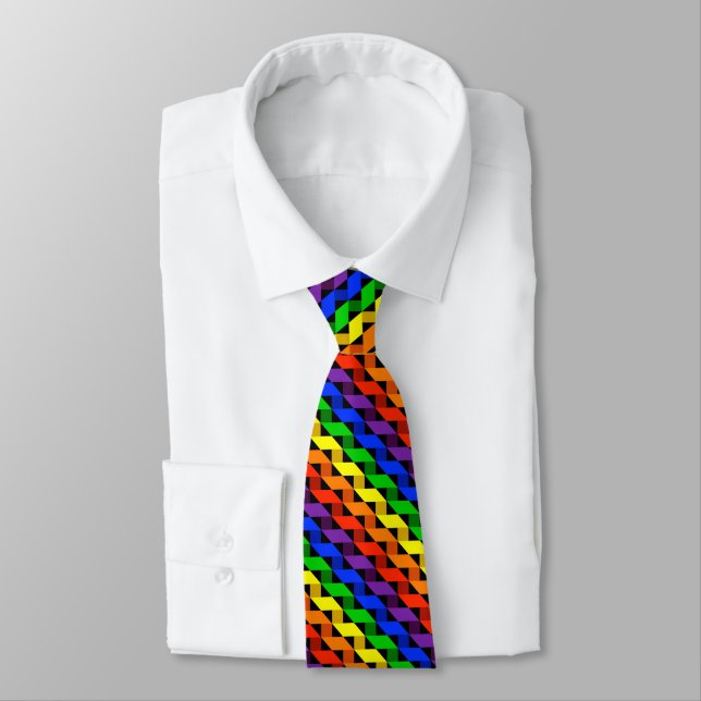 Rainbow Ribbon Quilt Pattern Gay Pride Men's Tie (Tied)