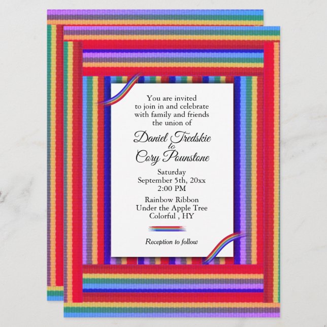 Rainbow Ribbon Wedding Invitation (Front/Back)