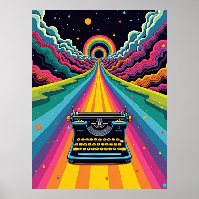 Rainbow Road Typewriter – Retro Pop Art Surrealism Poster (Front)