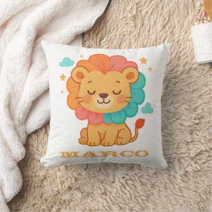 Rainbow Roar Lion Custom Animal Illustration Cushion