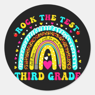 Rainbow Rock The Test Day Third Grade Testing Day Classic Round Sticker