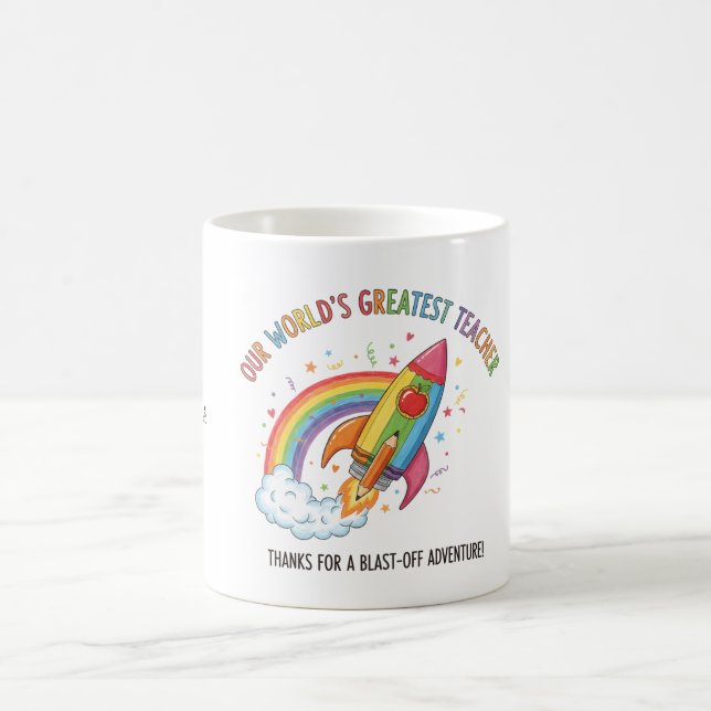 Rainbow Rocket Apple Worlds Greatest Teacher Coffee Mug (Center)