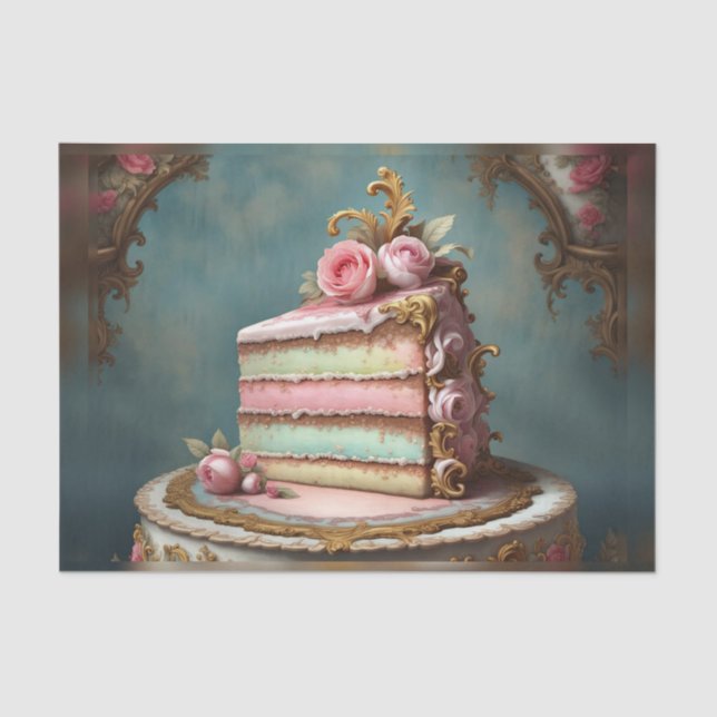 Rainbow Rococo French Slice of Cake Decoupage  Tissue Paper (Front)