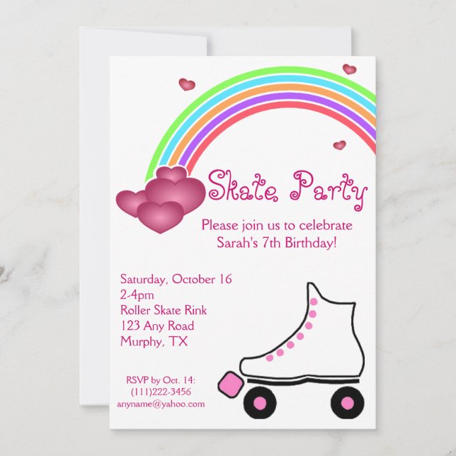 Rainbow Roller Skate Birthday Invitation (Front)