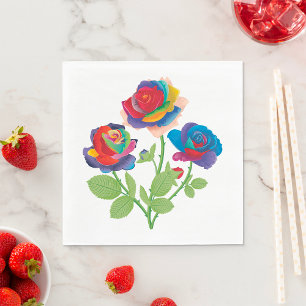 Rainbow Rose Bouquet Pop Art Floral Napkin
