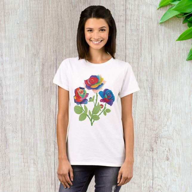 Rainbow Rose Bouquet Pop Art Floral T-Shirt (Creator Uploaded)