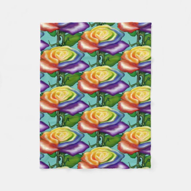 Rainbow Rose Fleece Blanket (Front)